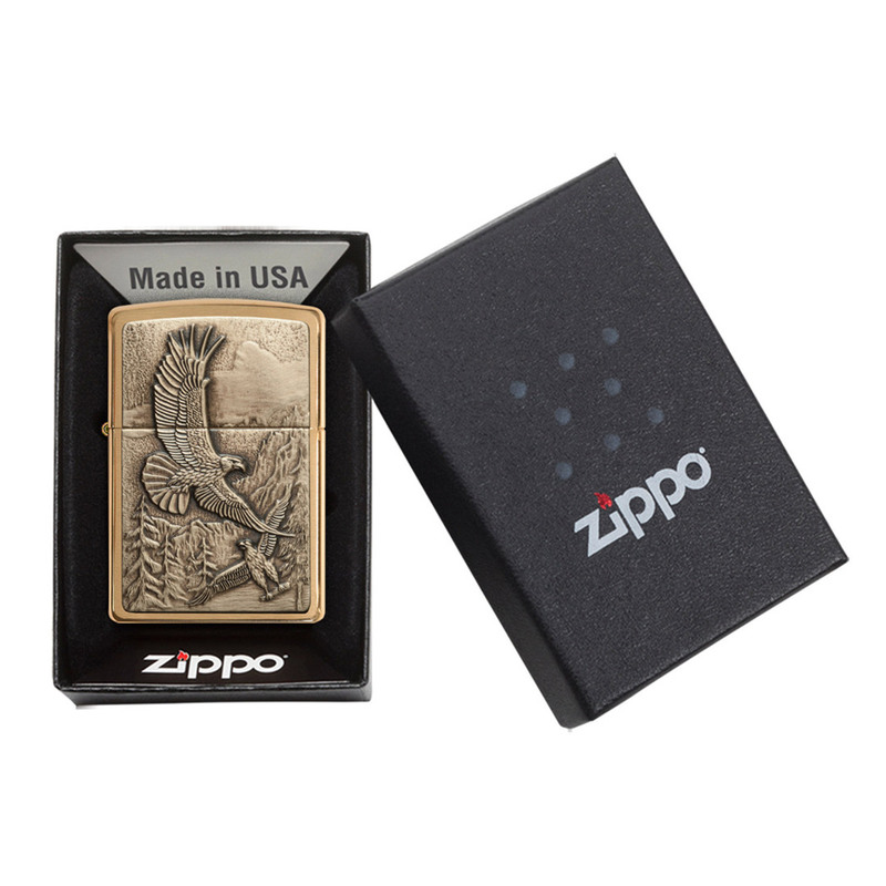 Zippo Lighter Where Eagles Dare Brushed Brass 