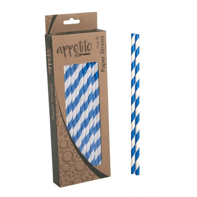 APPETITO Appetito Paper Straws Pack 50 Blue Stripes #3434-02 - happyinmart.com.au