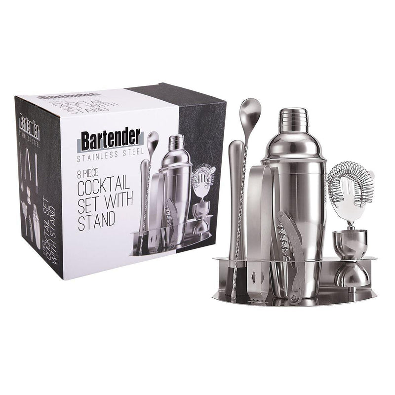 BARTENDER Bartender 8 Pieces Stainless Steel Cocktail Set With Stand 