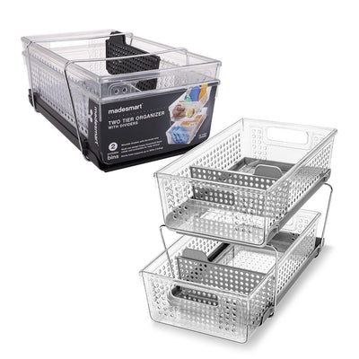 MADESMART Madesmart Two Level Storage With Dividers Clear And Granite #4504-1 - happyinmart.com.au