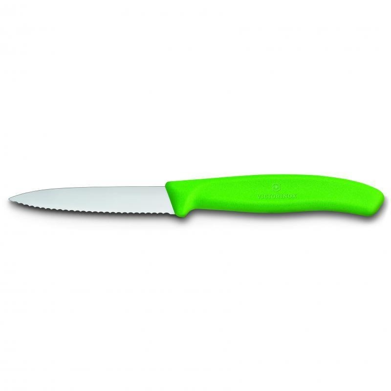 Victorinox Paring Stainless Steel Knife Pointed Tip Wavy Edge Classic Green 