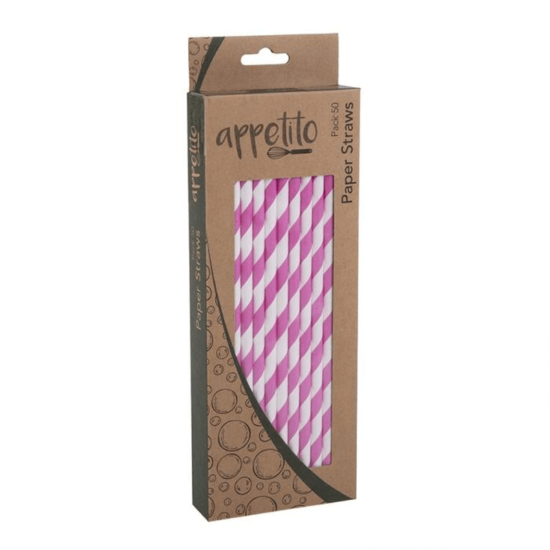 APPETITO Appetito Paper Straws Pack 50 Pink Stripes 