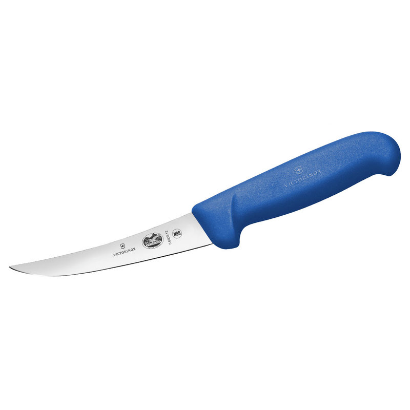 Victorinox Boning Knife 12cm Curved Safety Grip Flex Narrow Blade Fibrox Blue 