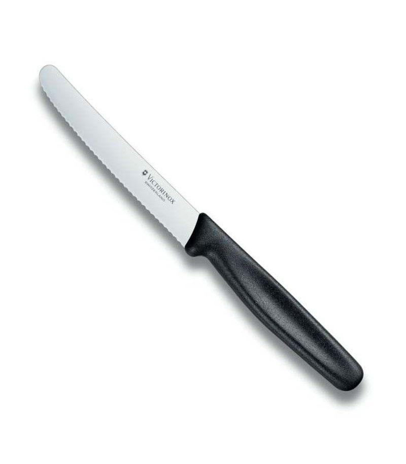 Victorinox Steak Tomato Knife 11cm Round Tip Wavy Edge Nylon Black 