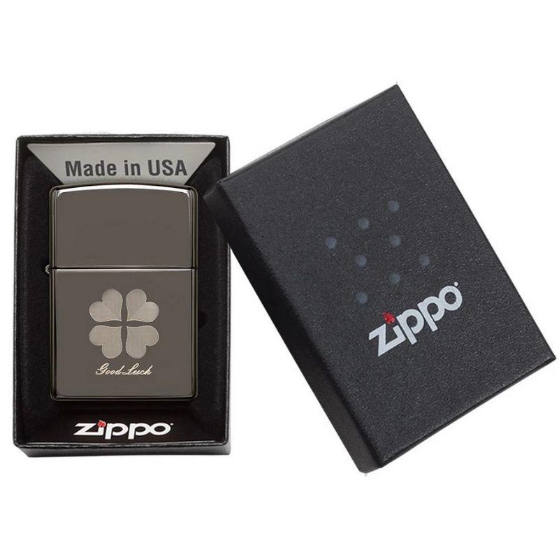Zippo Lighter Black Ice Good Luck Design 