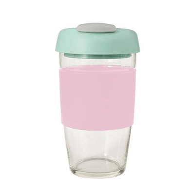 AVANTI Avanti Glass Gocup Reusable Coffee Cup 473ml Pink Mint Grey #13847 - happyinmart.com.au