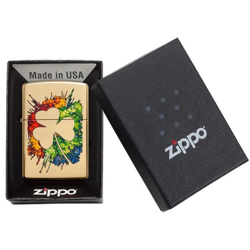 Zippo High Polished Brass Clover Lighter Refillable 