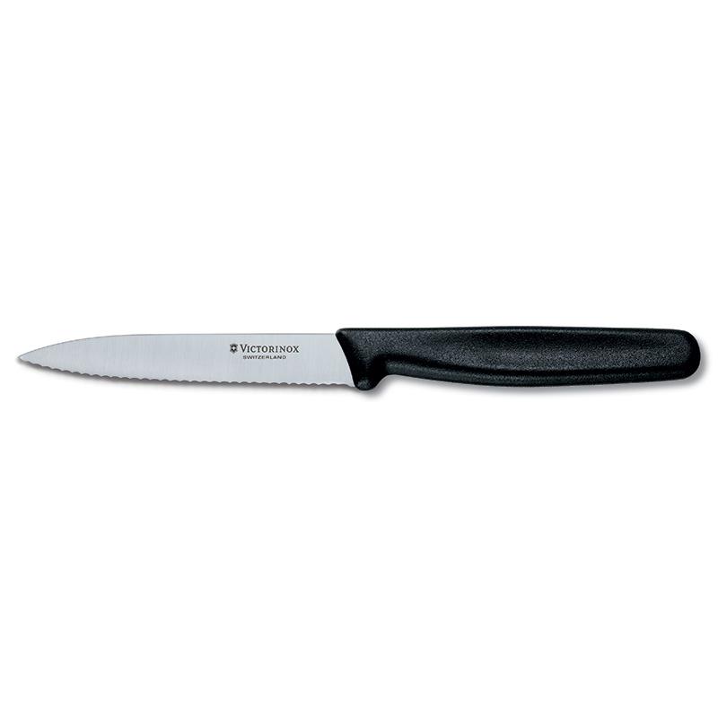 Victorinox Paring Knife 10cm Pointed Blade Wavy Nylon Black 