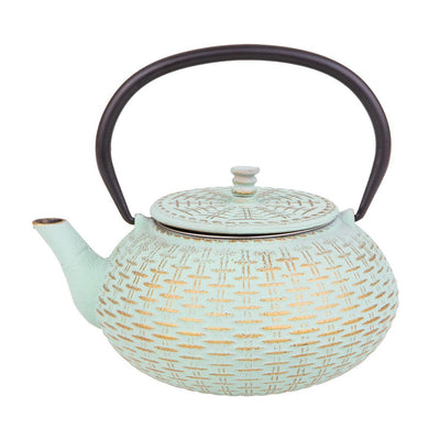 TEAOLOGY Teaology Cast Iron Teapot Rattan Mint And Gold #4080MT - happyinmart.com.au