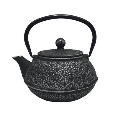 TEAOLOGY Teaology Cast Iron Teapot Oriental Fan Black And Silver #4078BK - happyinmart.com.au