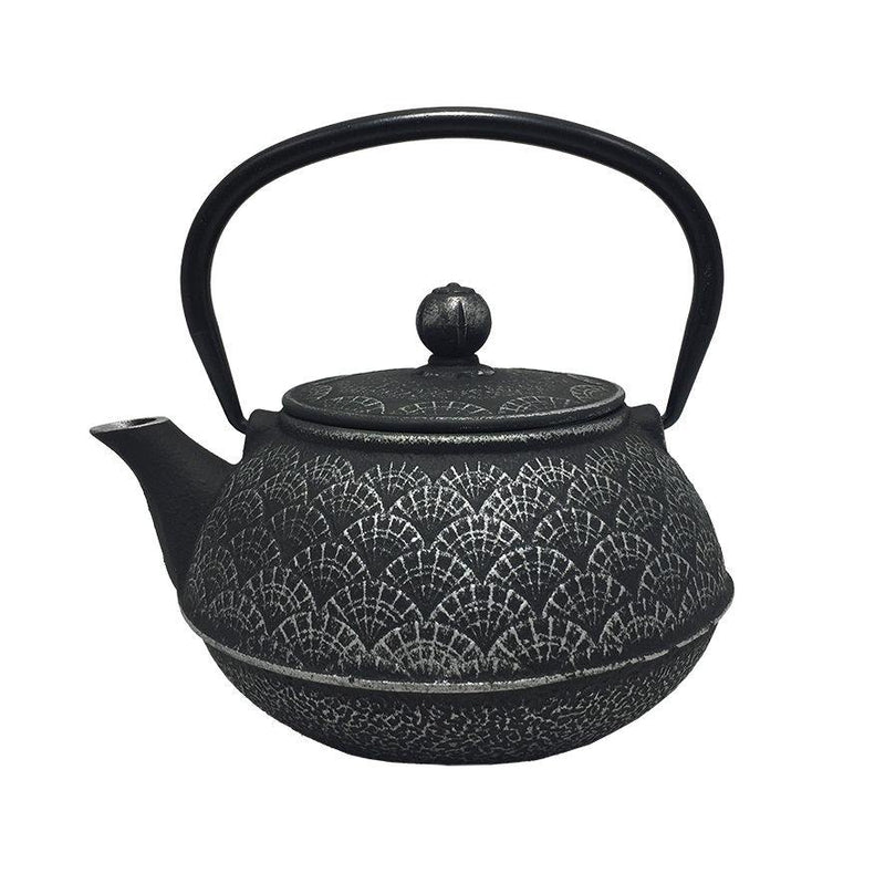 TEAOLOGY Teaology Cast Iron Teapot Oriental Fan Black And Silver 