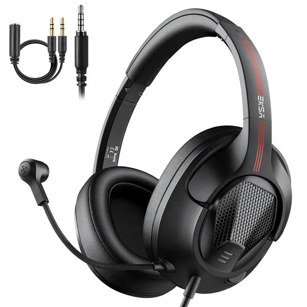 Eksa E3d Wired Gaming Stereo Headphones - Black W Microphone 