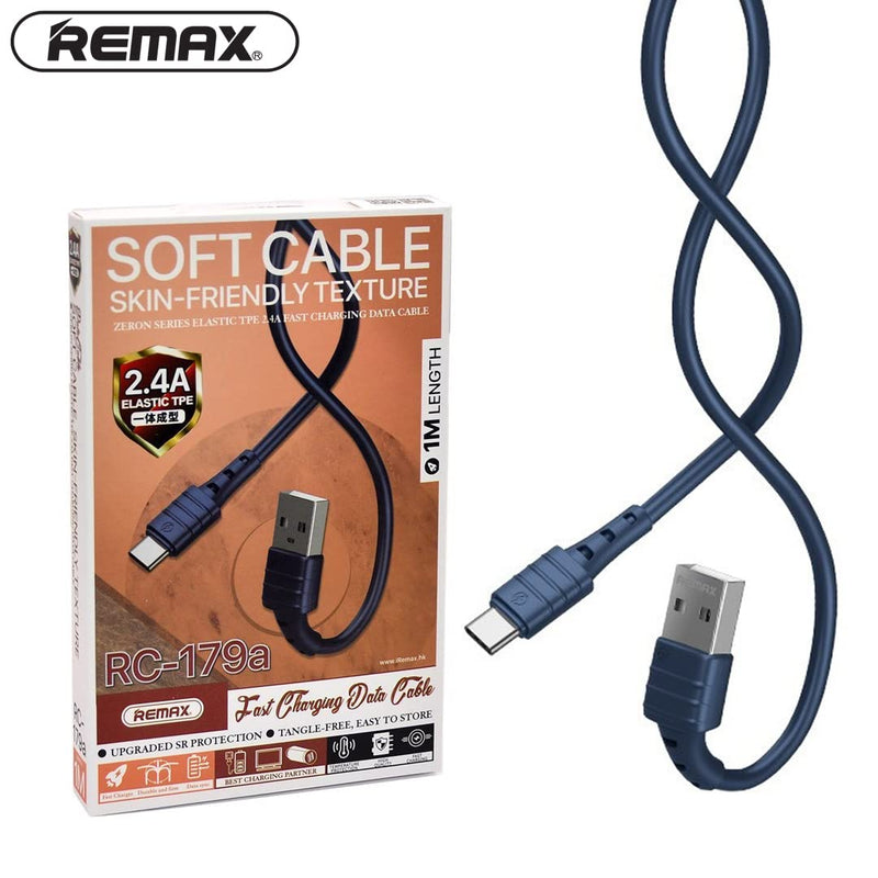 Remax 1M Lightning Cables 3 Per Pack Zeron Series Elastic TPE Fast Charging Data Cable USB to Type C Blue for Phone PC Tablet