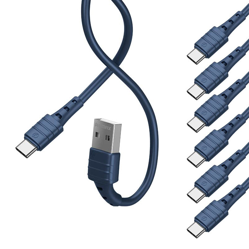 Remax 1M Lightning Cables 6 Per Pack Zeron Series Elastic TPE Fast Charging Data Cable USB to Type C Blue for Phone PC Tablet