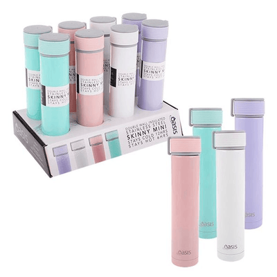 OASIS Oasis Skinny Mini Stainless Steel Double Wall Insulated Drink Bottle Pastel 4 Asst Colours #8889 - happyinmart.com.au
