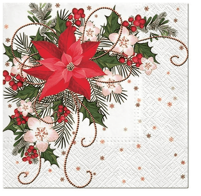 PAW Paw Paper Lunch Napkin 33cm Pack Of 20 3 Ply Poinsettia #61708 - happyinmart.com.au