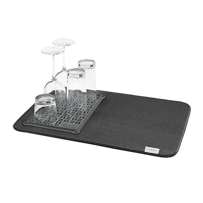 POLDER Polder Microfibre Drying Mat With Glass Tray Black #4590 - happyinmart.com.au