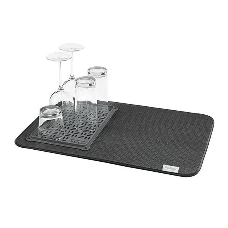 POLDER Polder Microfibre Drying Mat With Glass Tray Black 