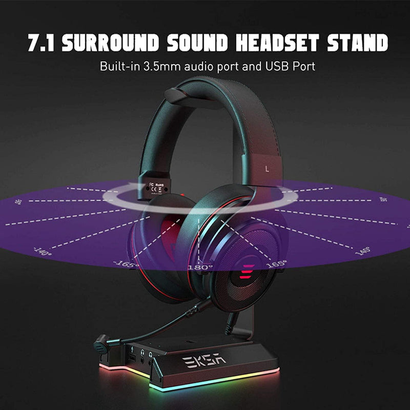 EKSA EKSA Gaming Headphone Headset Stand, Aluminum RGB Headset Headphone Stand Holder with USB Charger 7.1 Surround Sound and 3.5mm Port Fit for Gamers Gifts Desk Gaming Accessories - happyinmart.com.au