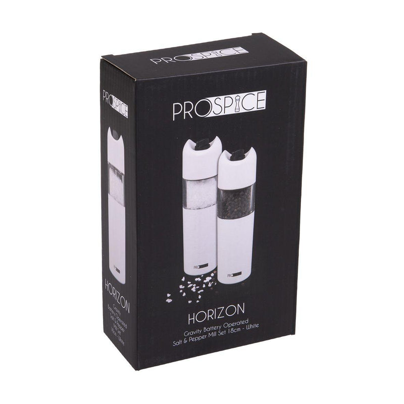 PROSPICE Prospice Horizon Gravity Battery Operated Salt And Pepper Mill Set White 