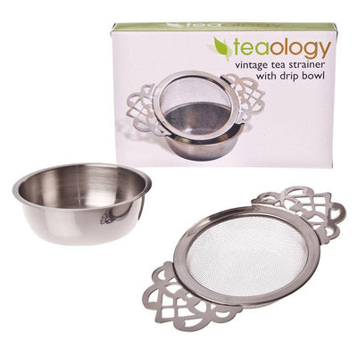 TEAOLOGY Teaology Stainless Steel Vintage Tea Strainer With Drip Bowl #3369 - happyinmart.com.au