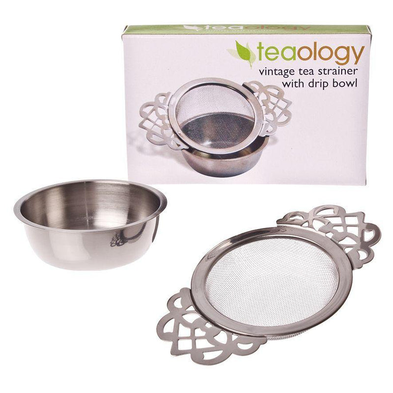 TEAOLOGY Teaology Stainless Steel Vintage Tea Strainer With Drip Bowl 