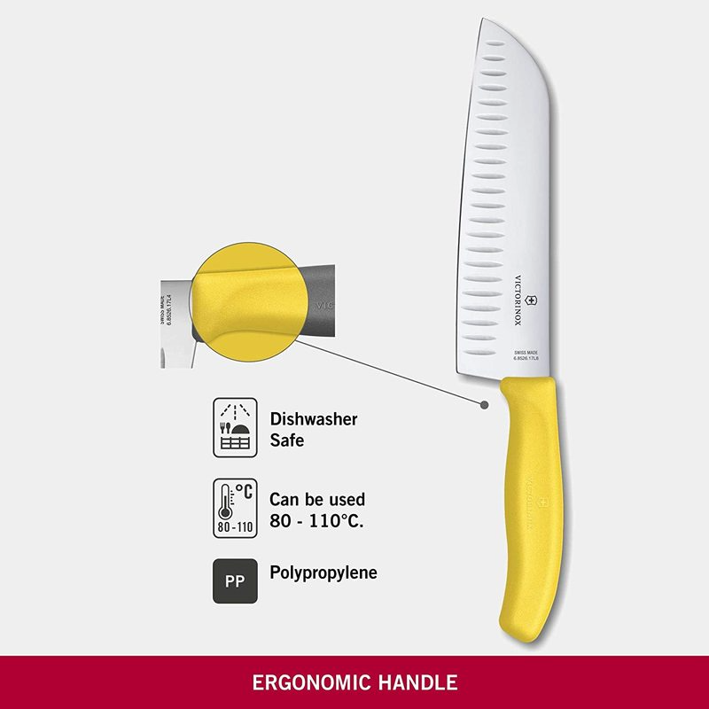 Victorinox Swiss Classic Fluted Edge Santoku Knife 17cm Yellow 
