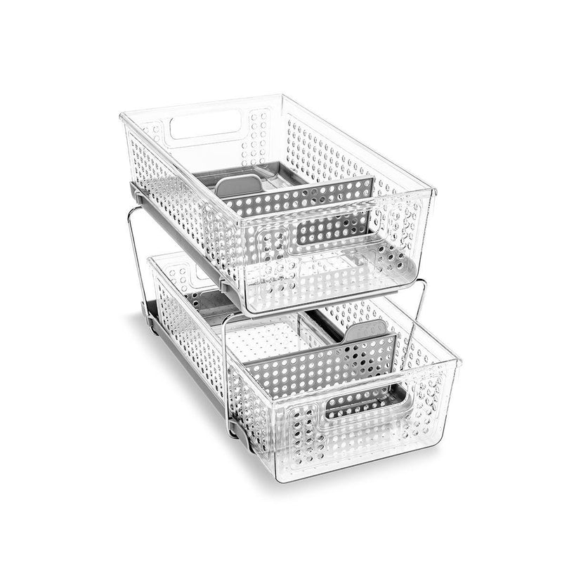 MADESMART Madesmart Two Level Storage With Dividers Clear And Granite 