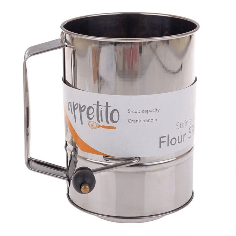 APPETITO Appetito Stainless Steel 5 Cup Crank Action Flour Sifter 