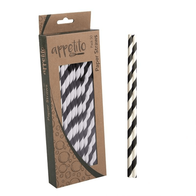 APPETITO Appetito Paper Straws Pack 50 Black Stripes 