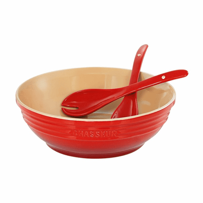 CHASSEUR Chasseur Round Bowl With Salad Server Set Red #19250 - happyinmart.com.au