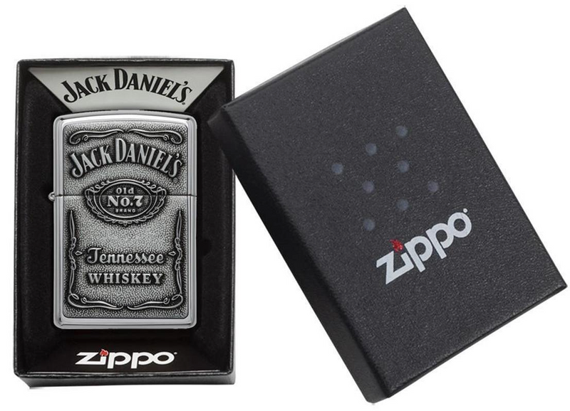 Zippo Jack Daniels Label Pewter Chip High Polished Chrome Lighter Windproof 