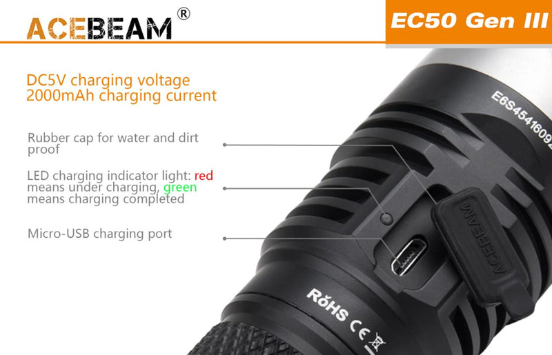 Acebeam 3850 Lumens Rechargeable Edc Flashlight Torch 