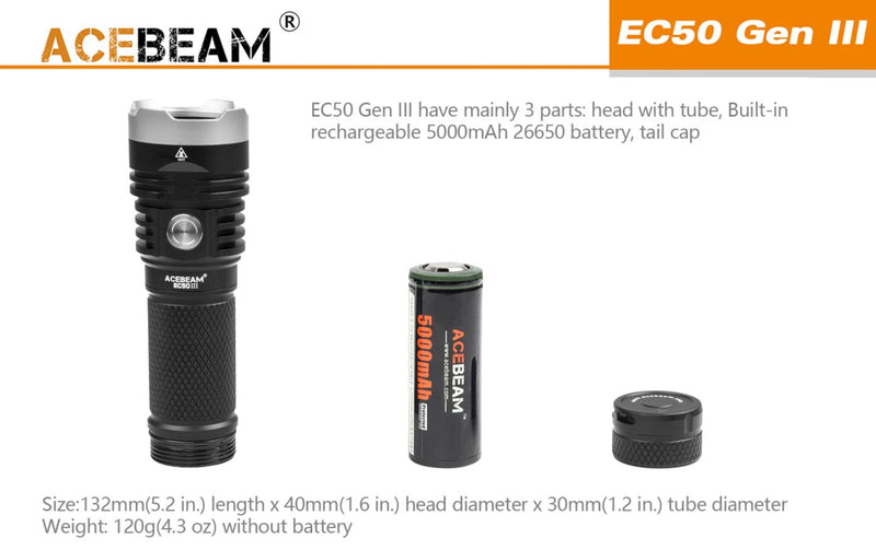 Acebeam 3850 Lumens Rechargeable Edc Flashlight Torch 