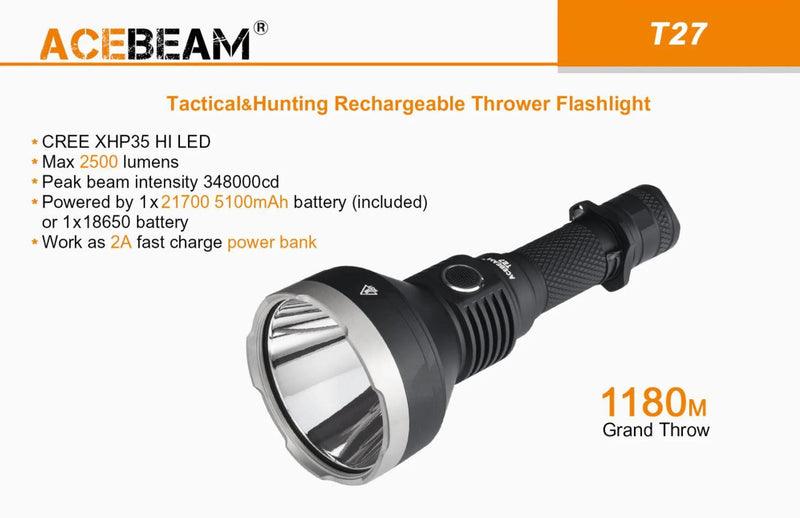 ACEBEAM Acebeam 2500 Lumen Rechargeable Led Flashlight Torch W Versatile Light 