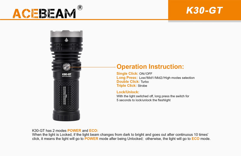 Acebeam 5500 Lumen Compact Ultra Throw Handheld Led Searchlight 