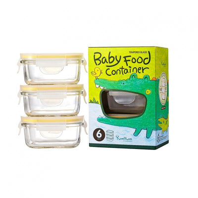 GLASSLOCK Glasslock 3 Piece Rectangle Baby Food Container Set 150ml #28091 - happyinmart.com.au