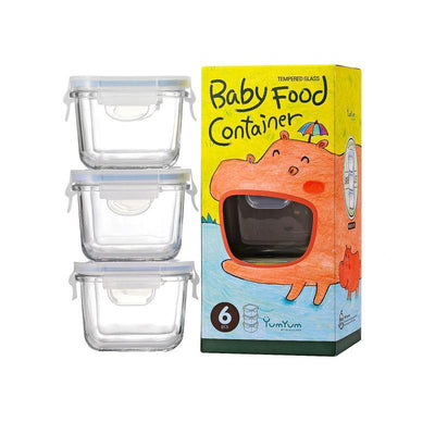GLASSLOCK Glasslock 3 Pieces Square Baby Food Container Set 210ml #28092 - happyinmart.com.au