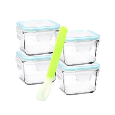 GLASSLOCK Glasslock 5 Pieces Square Baby Set With Silicone Spoon 210ml #28097 - happyinmart.com.au