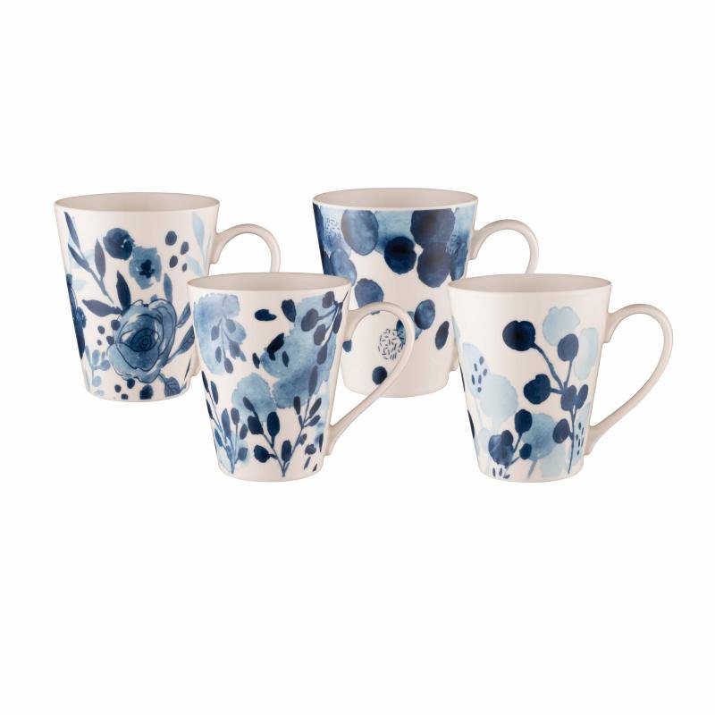 BUNDANOON Bundanoon Conical Mug Set Of 4 Sapphire Blooms 