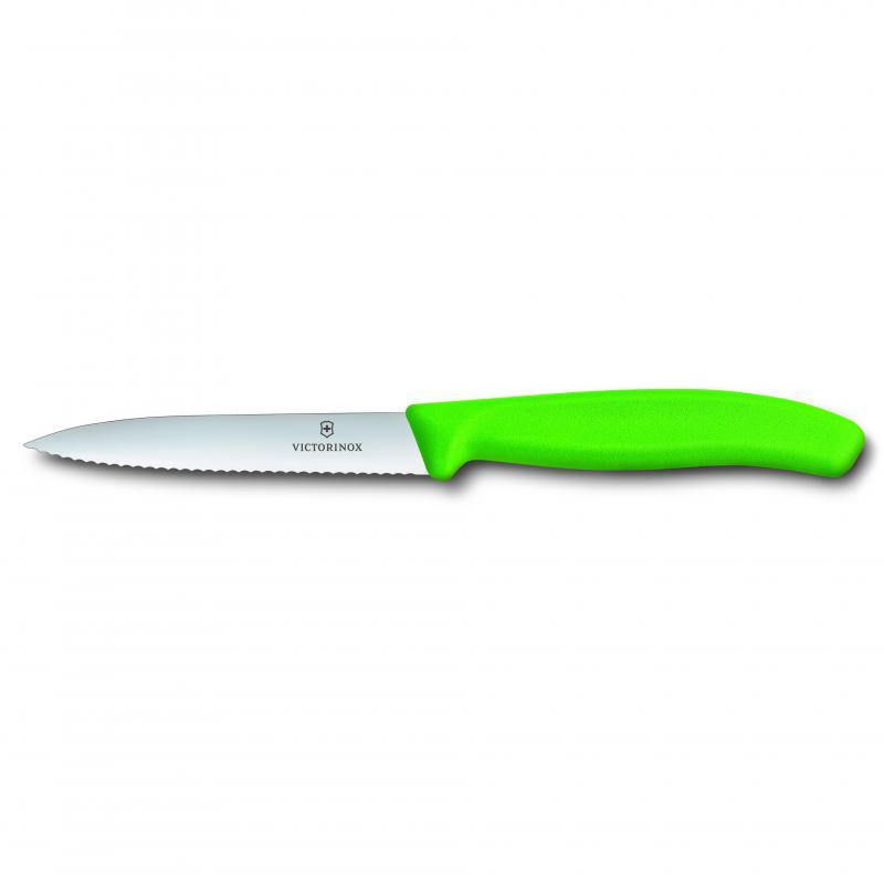 VICT PROF Victorinox Paring Knife, 10 Cm Pointed Tip, Wavy Edge, Classic, Green 6.7736.L4 - happyinmart.com.au