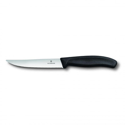 VICT PROF Victorinox Steak & Pizza Knife 12cm, Wide Blade, Wavy Edge, Black 6.7933.12 - happyinmart.com.au