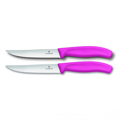 VICT PROF Victorinox Steak & Pizza Knife 12cm, Wide Blade, Wavy Edge, 2 Pc Set Pink 6.7936.12L5B - happyinmart.com.au