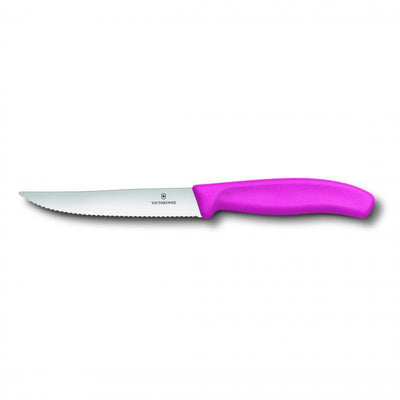 VICT PROF Victorinox Steak & Pizza Knife 12cm, Wide Blade, Wavy Edge, Classic, Pink 6.7936.12L5 - happyinmart.com.au