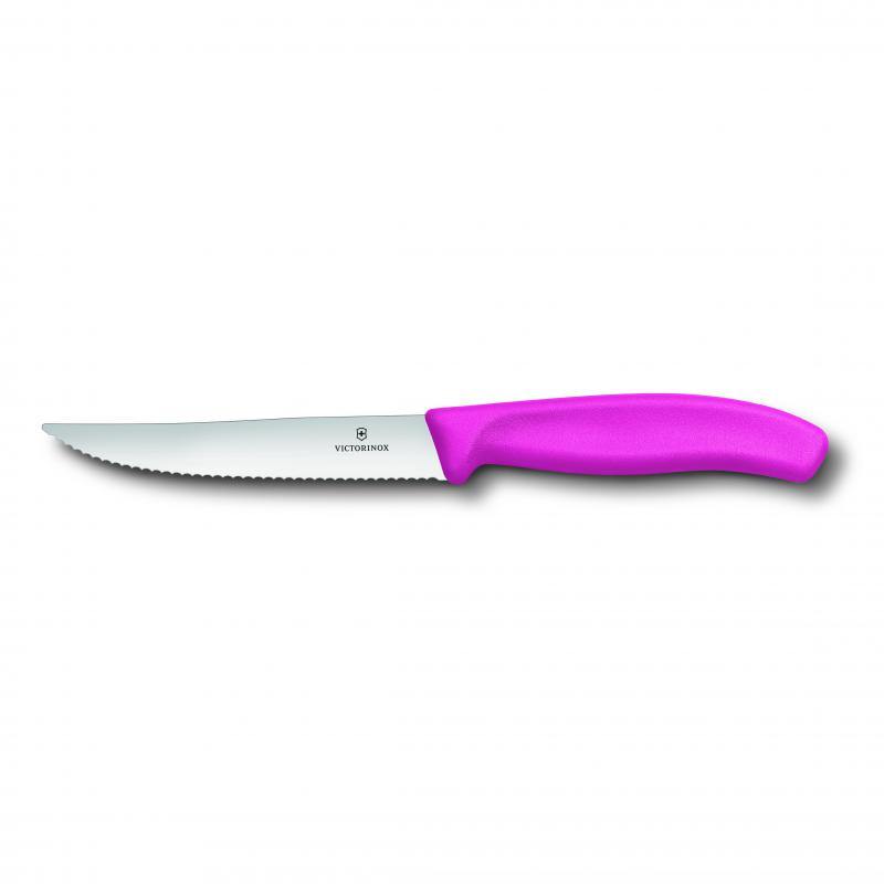 VICT PROF Victorinox Steak & Pizza Knife 12cm, Wide Blade, Wavy Edge, Classic, Pink 6.7936.12L5 - happyinmart.com.au