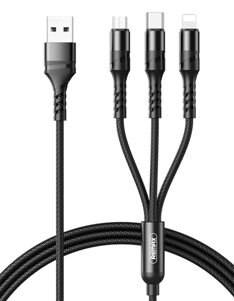Remax Speed Series 3 In 1 2.1A Charging Cable Type C Black 