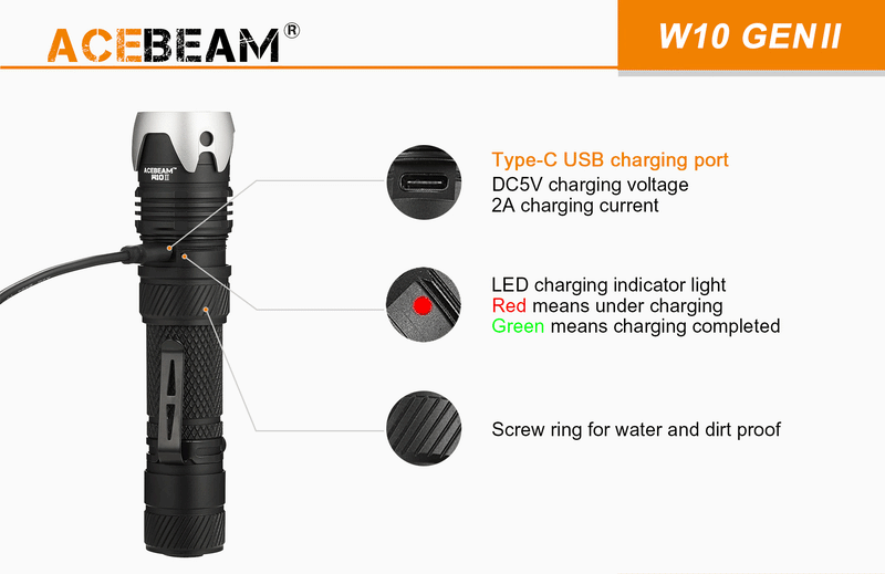 ACEBEAM Acebeam 450 Lumen Compact Rechargeable Ultra-Throw Lep Torch 