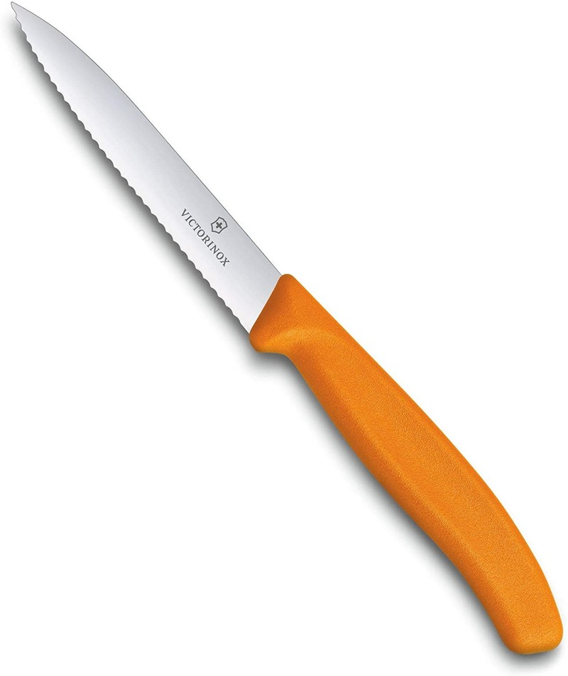 Victorinox Paring Stainless Steel Knife Pointed Tip Wavy Edge Classic Orange 
