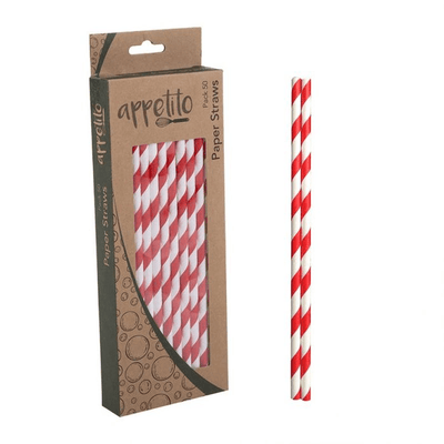 APPETITO Appetito Paper Straws Pack 50 Red Stripes #3434-04 - happyinmart.com.au