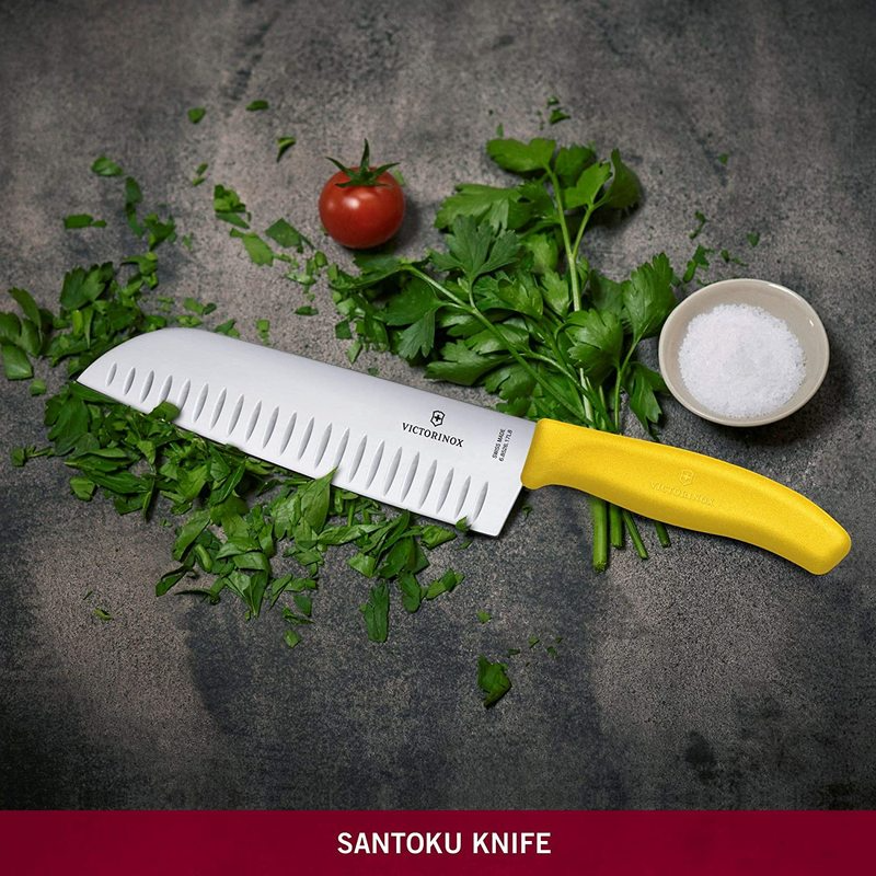 Victorinox Swiss Classic Fluted Edge Santoku Knife 17cm Yellow 